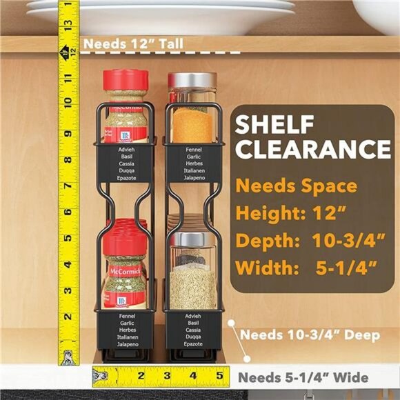 Spice Rack Organizer for Cabinet, 5.2"W x10.75"D x10"H, 2 Drawers 2-Tier - Picture 5 of 6